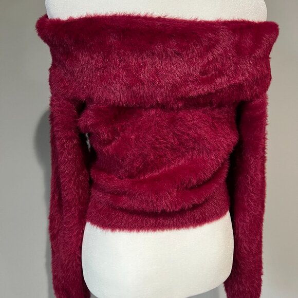 Micas Sweater Off Shoulder Long-Sleeve Top Burgundy Size S - Picture 4 of 5